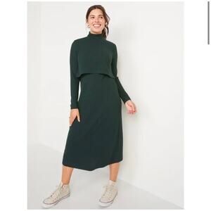 NWOT Old Navy Maternity and Nursing Midi Dress Dark Bottle Green Size Medium